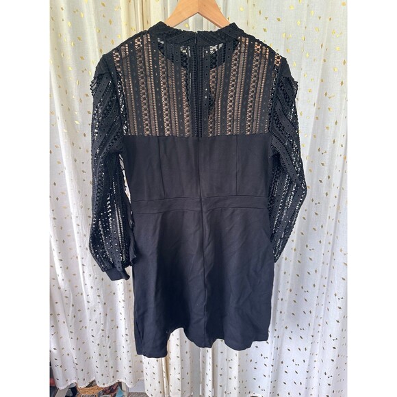 French Connection Patricia Lace Ruffled High Neck A-line Pockets Mini Dress 10 - Picture 6 of 8